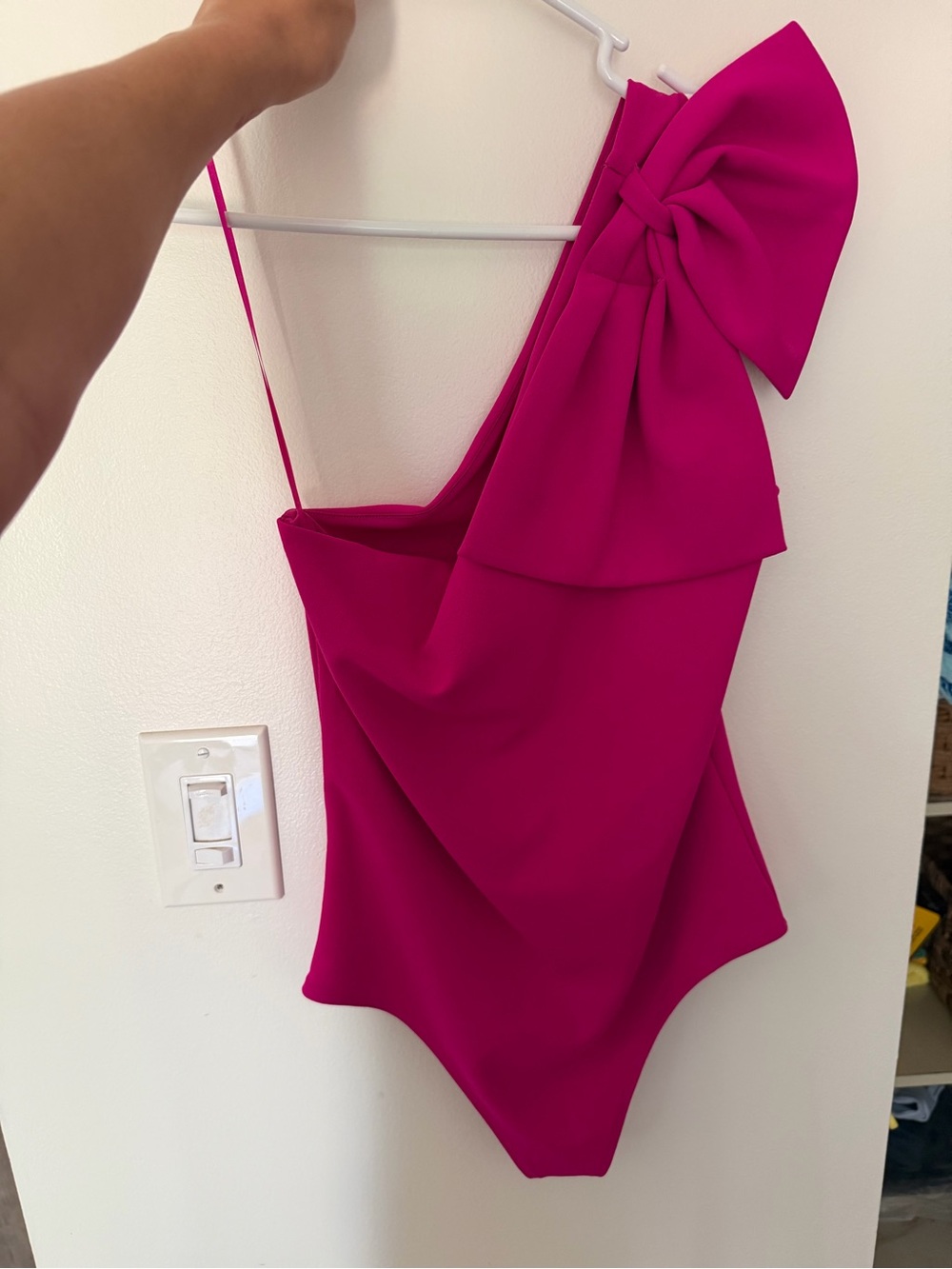 Express Girls One-Shoulder Hot Pink Bow One-Piece